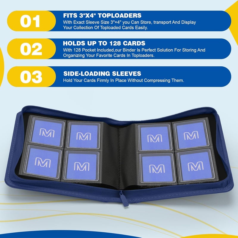 MOSLA Toploader Binder,4-Pocket Side Load Trading Card Album, Holds 128 Cards with Double-Sided Pockets for MTG, Sports Cards, Top Loader Storage - Image 3